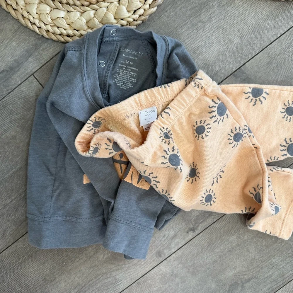 Grayson Mini ‘Mama’s Sunshine’ Boho Casual Outfit Set - 12 Months Baby Boy Girl